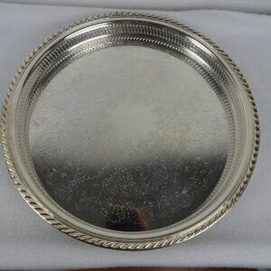 Vintage Silverplate Round Serving Tray 15 inch Diameter Reticulated
